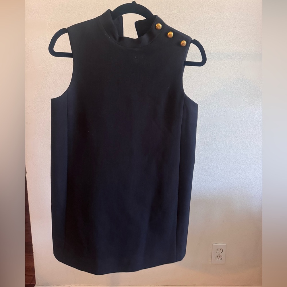 Zara Black A Line Mini Shift Dress Gold Detail Size Small